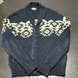 GAP Navy Blue Patterned Shawl-Collared Cardigan